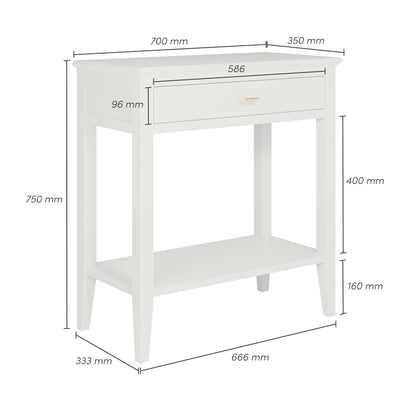 Built from solid birch and painted wood for a high-quality, long-lasting piece. Dimensions - W70 x D35 x H75 cm - Ideal for small entryways, behind sofas, or in bedrooms. www.nobleandnook.co.uk