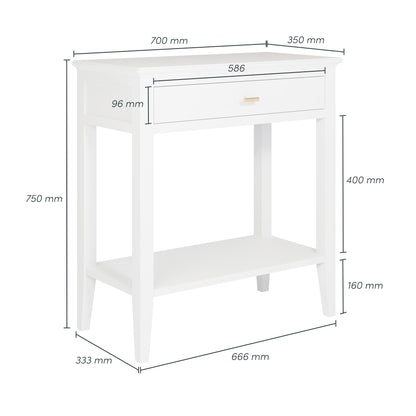 Built from solid birch and painted wood for a high-quality, long-lasting piece. Dimensions - W70 x D35 x H75 cm - Ideal for small entryways, behind sofas, or in bedrooms. www.nobleandnook.co.uk