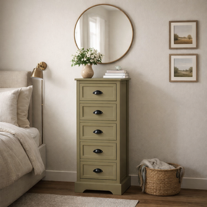 Croft Olive Pine Wood 5 Drawer Unit
