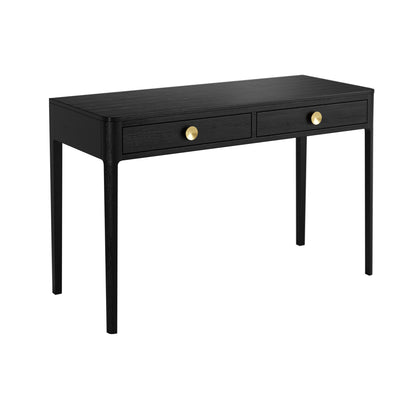 Shop the Abberley Dressing Table in stunning black stained solid oak. Keep organised with two drawers and admire the visible grain. Shop online today at www.nobleandnook.co.uk