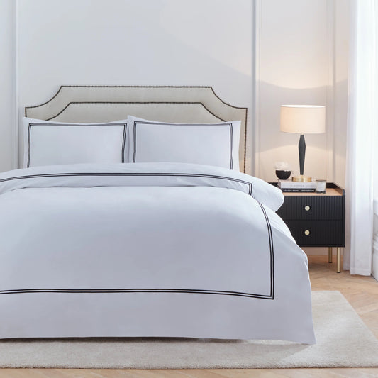 Elara Embroidered 100% Cotton Duvet Cover Set Black – Modern Elegance and Refined Comfort