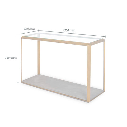 Shop the Elmley Console Table featuring a sleek glass top and an antique style brass surround.  FREE UK Mainland Delivery. Shop online today at www.nobleandnook.co.uk