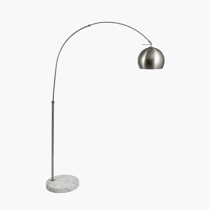 This exquisite floor lamp boasts a brushed silver finish and a solid white marble base, exuding sleek sophistication. FREE UK MAINLAND DELIVERY. Shop online now at www.nobleandnook.co.uk