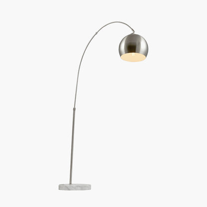 This exquisite floor lamp boasts a brushed silver finish and a solid white marble base, exuding sleek sophistication. FREE UK MAINLAND DELIVERY. Shop online now at www.nobleandnook.co.uk