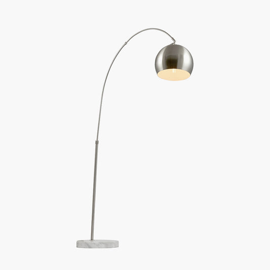 This exquisite floor lamp boasts a brushed silver finish and a solid white marble base, exuding sleek sophistication. FREE UK MAINLAND DELIVERY. Shop online now at www.nobleandnook.co.uk