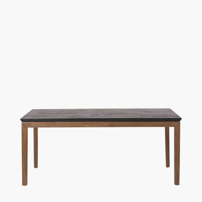 Shop the Gio Black and Natural Acacia Wood 6 Seater Dining Table. Dimensions – W180 x D90 x H76 cm. Perfect for both modern and rustic interiors. Visit www.nobleandnook.co.uk today.