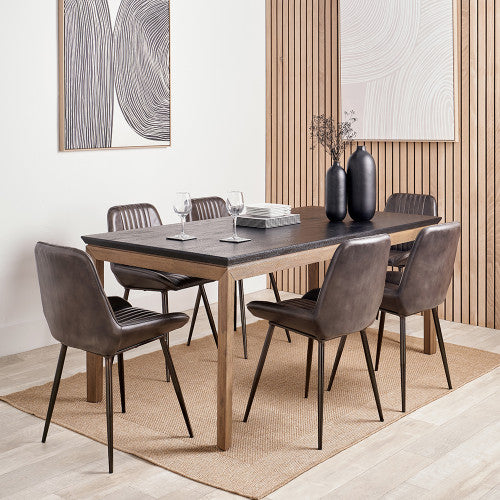 Shop the Gio Black and Natural Acacia Wood 6 Seater Dining Table. Dimensions – W180 x D90 x H76 cm. Perfect for both modern and rustic interiors. Visit www.nobleandnook.co.uk today.
