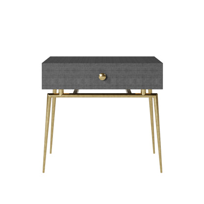 Shop the Greyshott 1 Drawer Bedside Table in a dark grey crocodile finish and gold legs by D.I. Designs. FREE UK Mainland Delivery. Shop online today at www.nobleandnook.co.uk