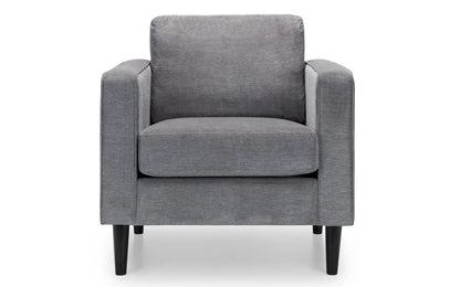 Shop the Hayward Armchair in Grey Chenille Fabric. A contemporary design and is perfect for any modern living space. Shop online now at www.nobleandnook.co.uk