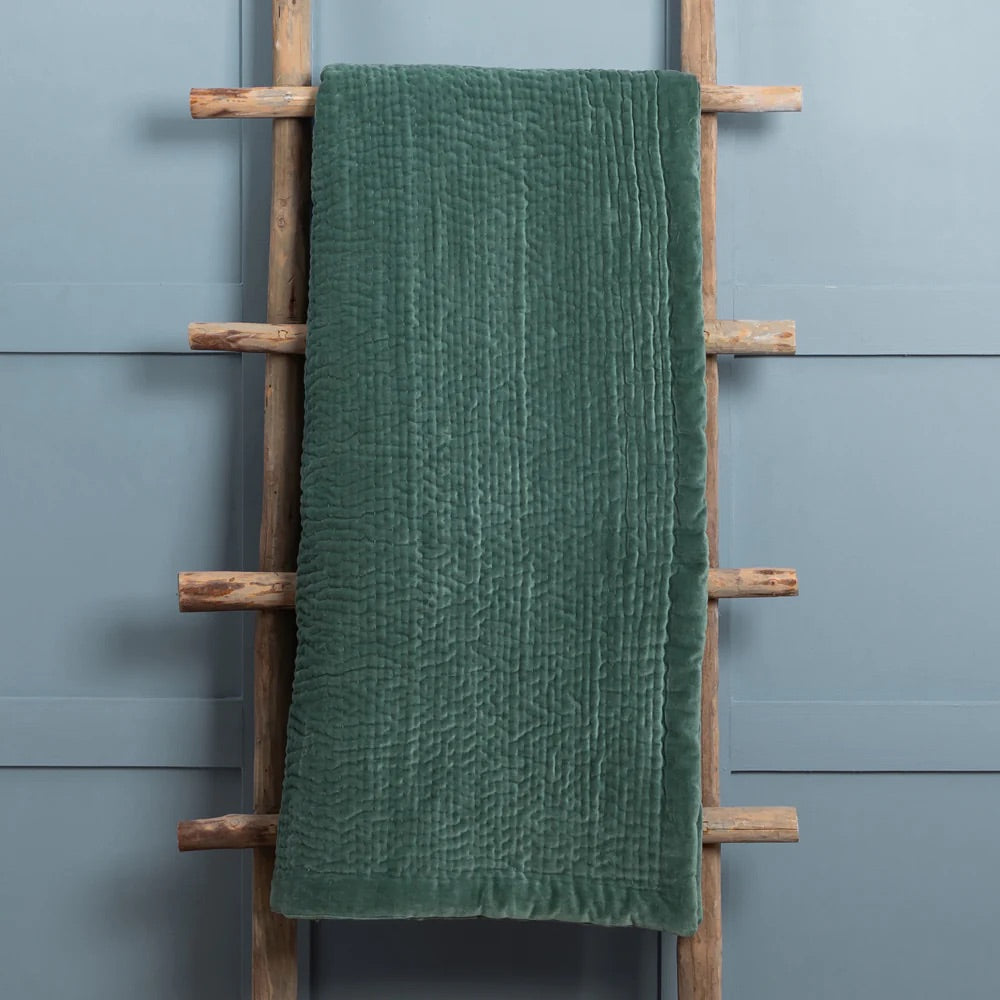 Haze Velvet Quilted Throw Seafoam – Serene Luxury and Timeless Softness
