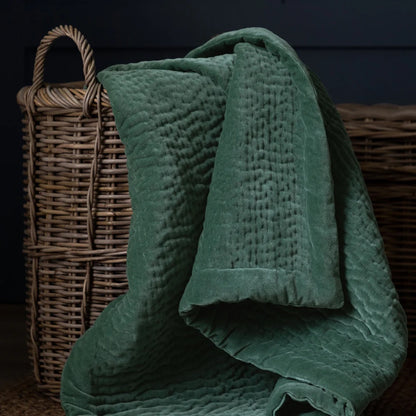 Haze Velvet Quilted Throw Seafoam – Serene Luxury and Timeless Softness