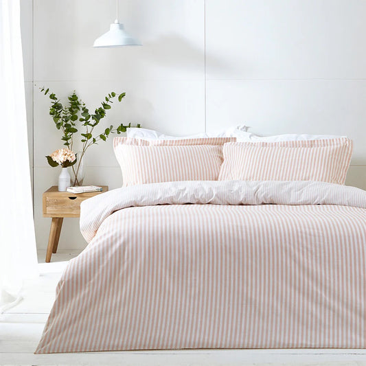 Hebden Mélange Stripe 100% Cotton Duvet Cover Set Blush - Contemporary Style and Everyday Comfort