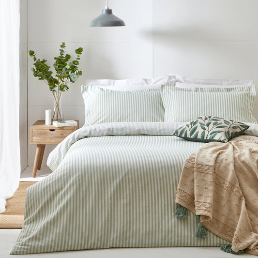 Hebden Mélange Stripe 100% Cotton Duvet Cover Set Eucalyptus – Natural Calm and Everyday Comfort