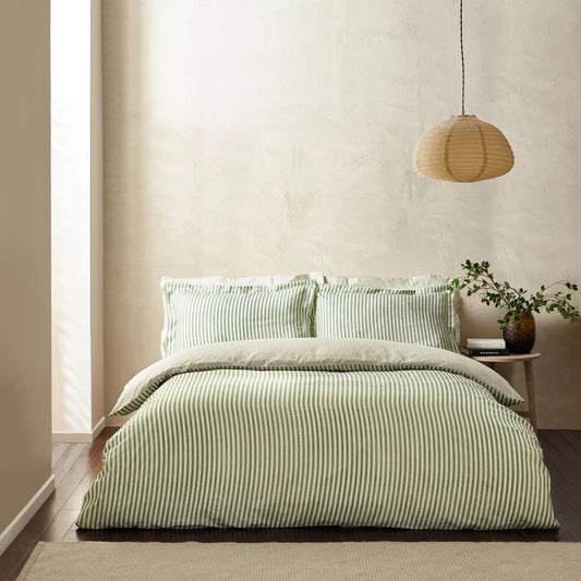 Hebden Mélange Stripe 100% Cotton Duvet Cover Set Forest - Contemporary Style and Everyday Comfort