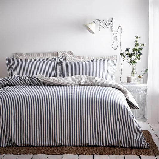 Hebden Mélange Stripe 100% Cotton Duvet Cover Set Navy - Contemporary Style and Everyday Comfort