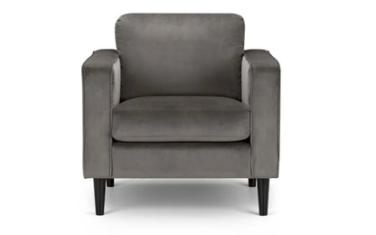 Shop the Hayward Armchair in Grey Velvet, features a deep pile grey velvet that is both elegant and luxurious. A stylish and comfortable addition to any home. Shop online now at www.nobleandnook.co.uk