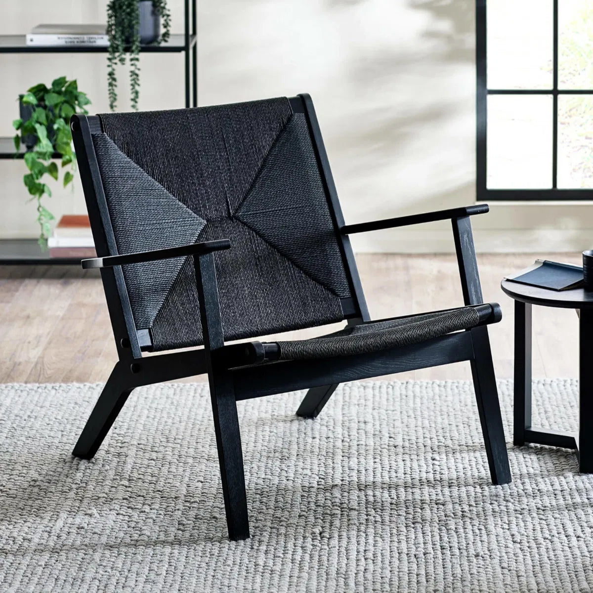 Icaria Chair with Woven Detail in Striking Black Finish