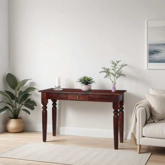 Crafted from Solid Mango Wood – Durable, sustainable, and full of character Warm Mahogany Finish - Deep, rich tone adds elegance to any room. Shop online at www.nobleandnook.co.uk