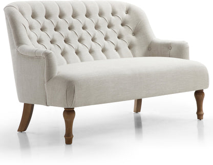 Shop the Bianca 2-Seater Chair, combining classic elegance with superior comfort. Featuring a plump seat, eye-catching tufted back, and traditional washed wooden legs. Shop online at www.nobleandnook.co.uk
