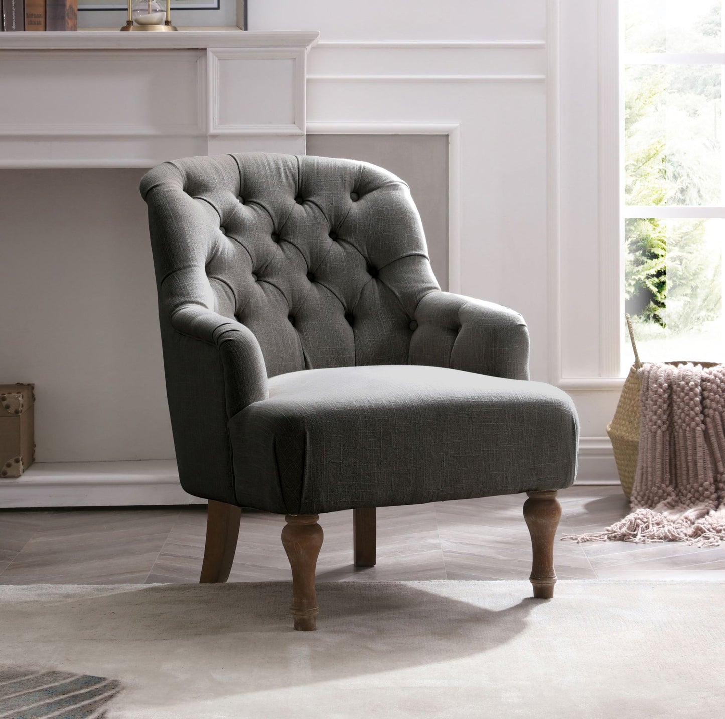 Bianca Button Back Armchair in Charcoal Linen