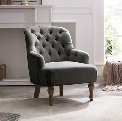 Bianca Button Back Armchair in Charcoal Linen