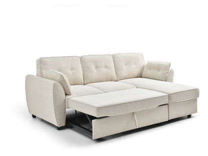 The Willow Corner Sofa Bed is upholstered in a stunning natural textured weave and transitions seamlessly from a spacious corner sofa to a comfortable bed. Shop online today at www.nobleandnook.co.uk