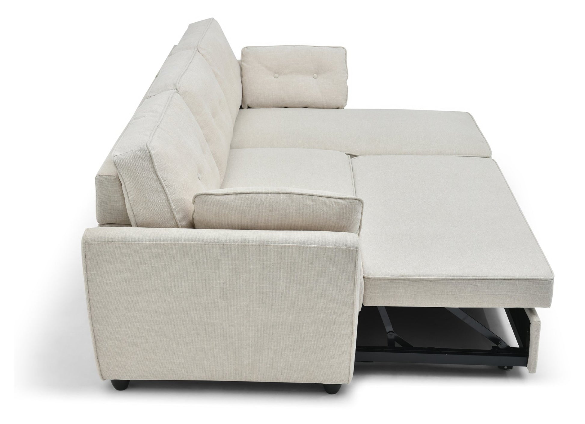 The Willow Corner Sofa Bed is upholstered in a stunning natural textured weave and transitions seamlessly from a spacious corner sofa to a comfortable bed. Shop online today at www.nobleandnook.co.uk