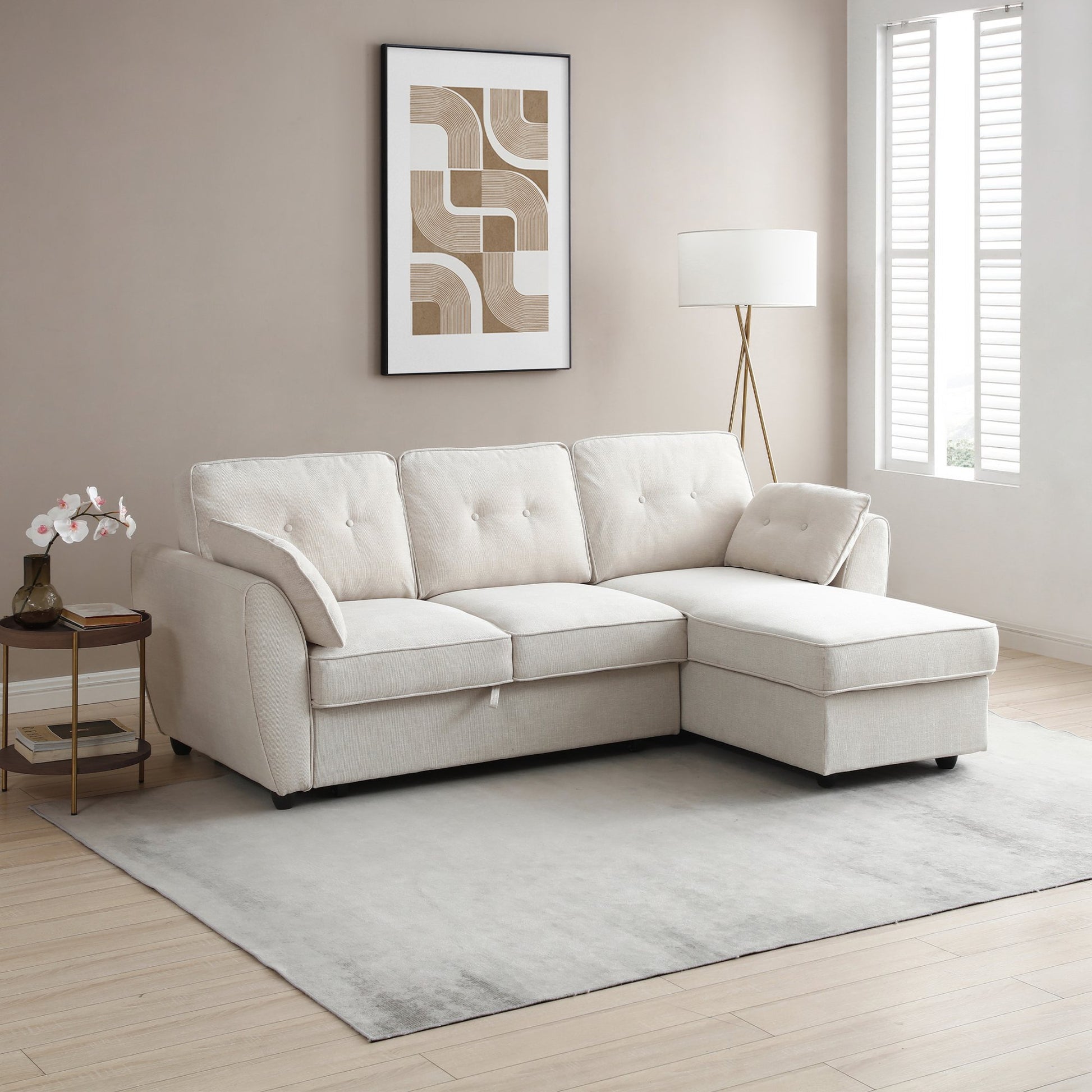 The Willow Corner Sofa Bed is upholstered in a stunning natural textured weave and transitions seamlessly from a spacious corner sofa to a comfortable bed. Shop online today at www.nobleandnook.co.uk