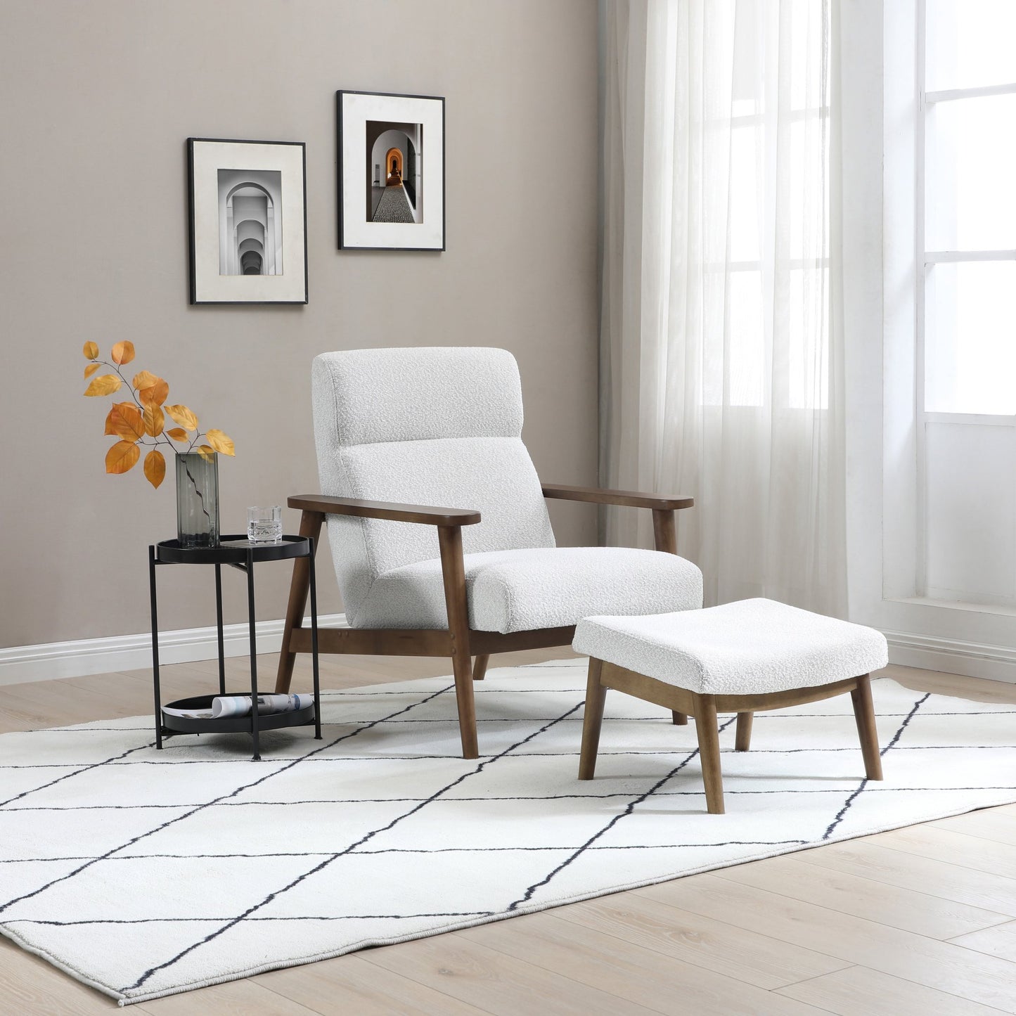 Ultimate comfort and timeless elegance, the Isaac Chair & Footstool, upholstered in luxurious natural bouclé, brings style and warmth to any space. Shop online today at www.nobleandnook.co.uk