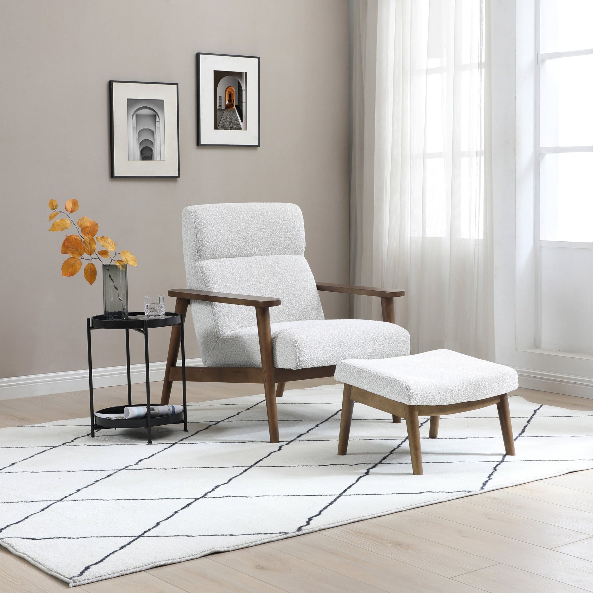 Ultimate comfort and timeless elegance, the Isaac Chair & Footstool, upholstered in luxurious natural bouclé, brings style and warmth to any space. Shop online today at www.nobleandnook.co.uk