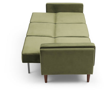 Shop the Paolo Sofa Bed in Olive Green Velvet, a versatile piece that transitions effortlessly from a comfortable sofa to a practical bed, perfect for guests or compact living spaces. Shop online today at www.nobleandnook.co.uk