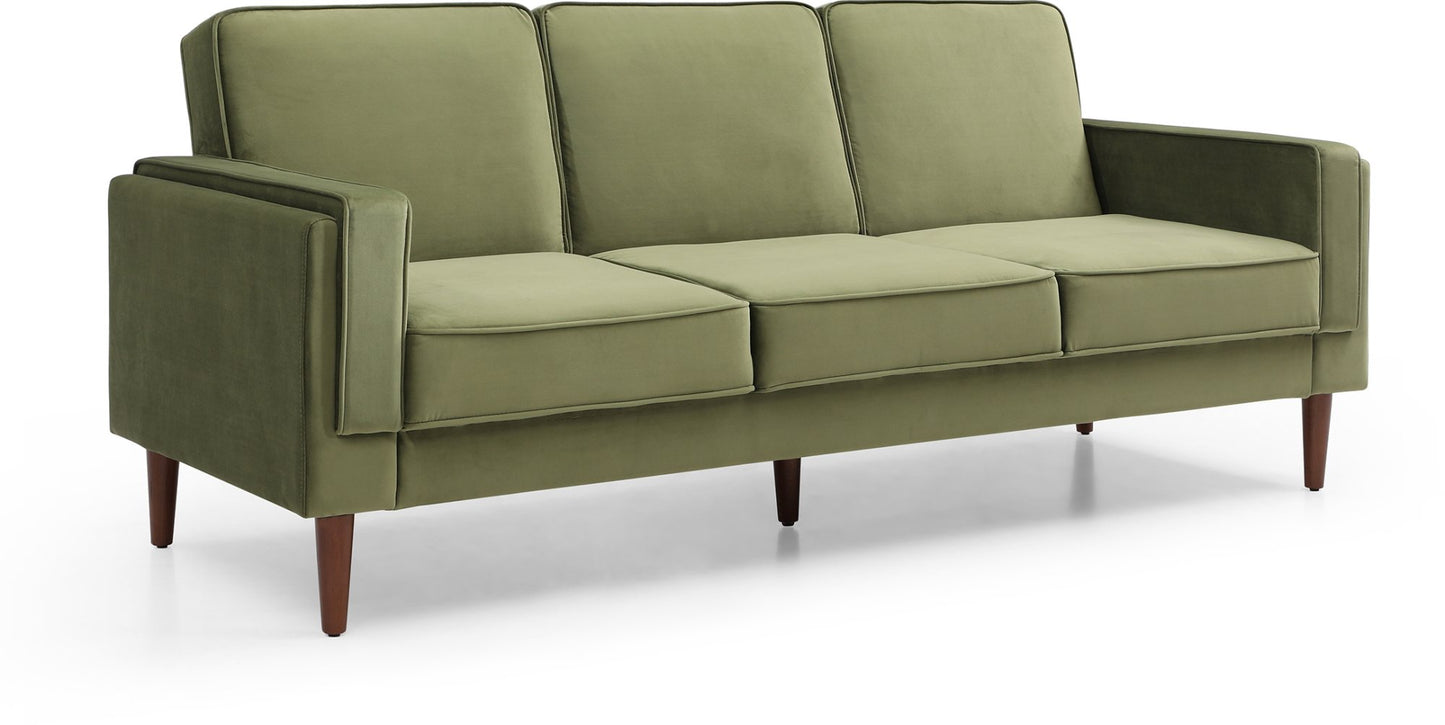 Shop the Paolo Sofa Bed in Olive Green Velvet, a versatile piece that transitions effortlessly from a comfortable sofa to a practical bed, perfect for guests or compact living spaces. Shop online today at www.nobleandnook.co.uk