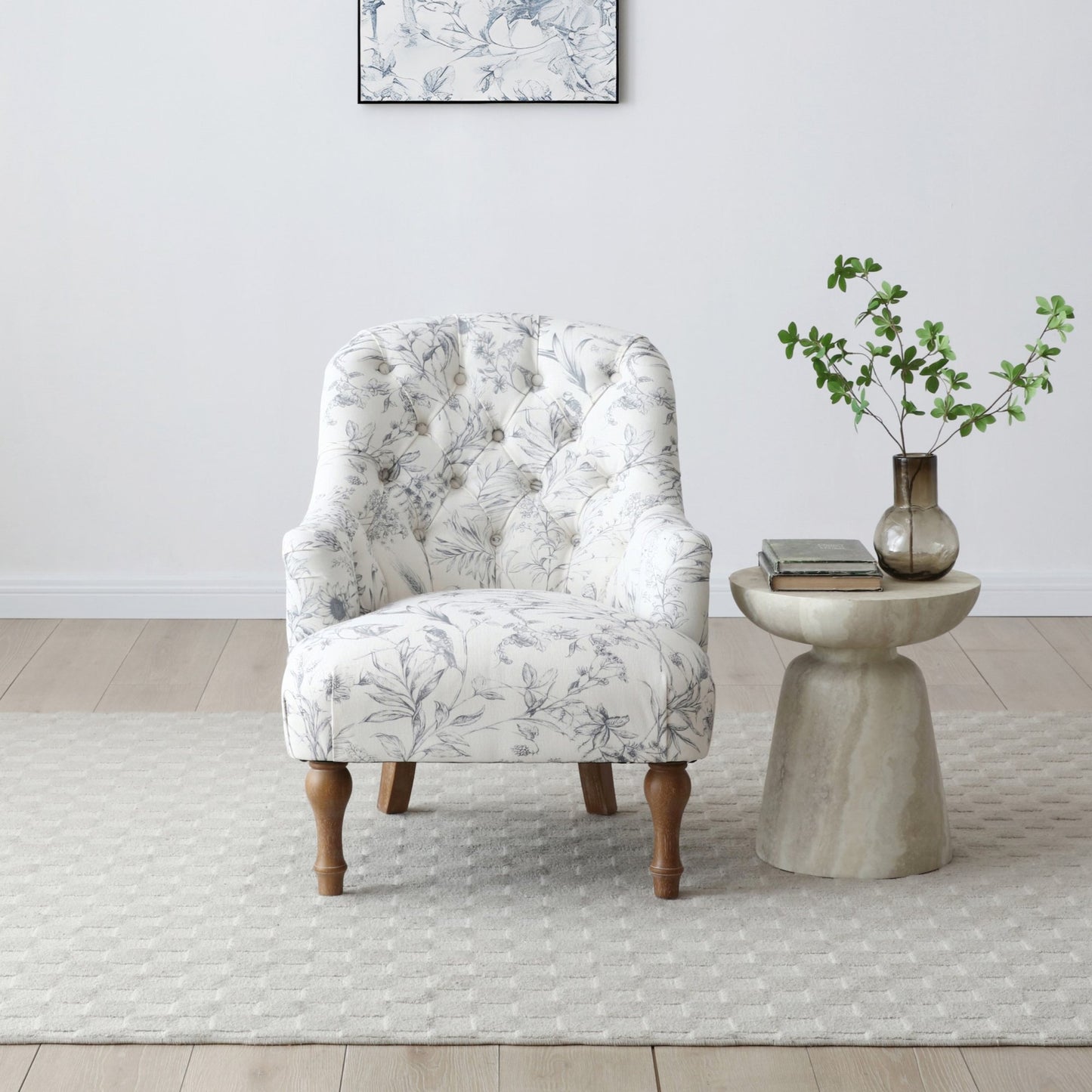 Bianca Button Back Armchair in Meadow Print Linen
