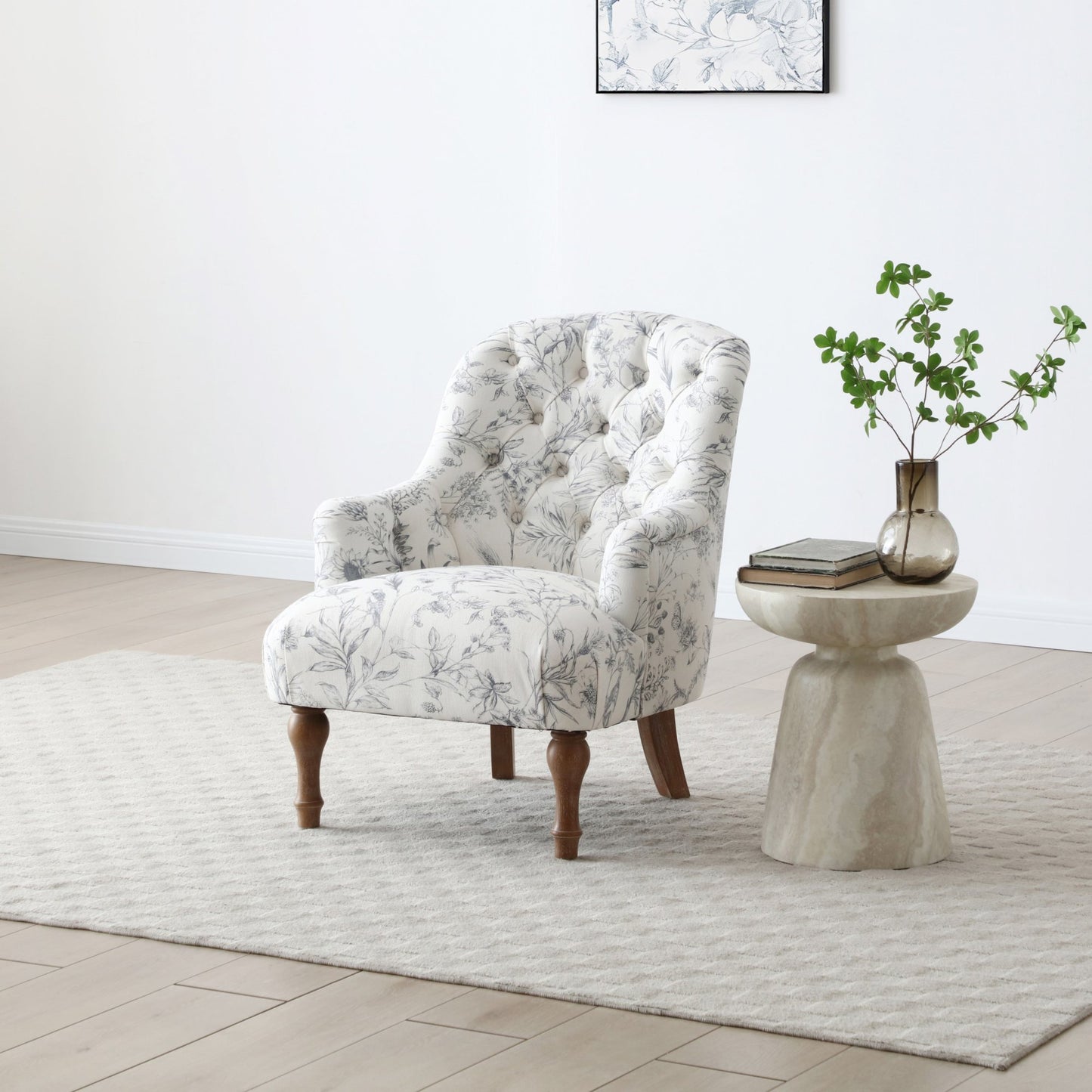 Bianca Button Back Armchair in Meadow Print Linen