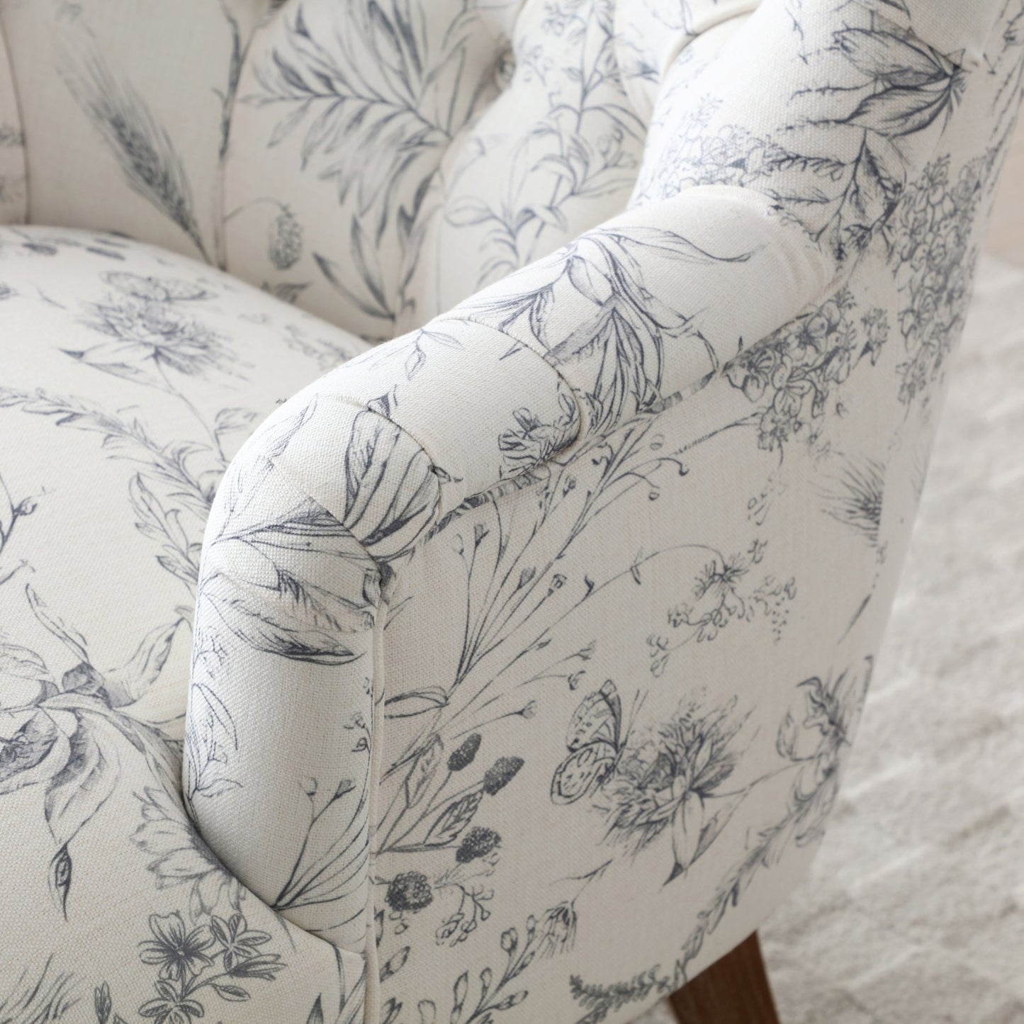 Bianca Button Back Armchair in Meadow Print Linen