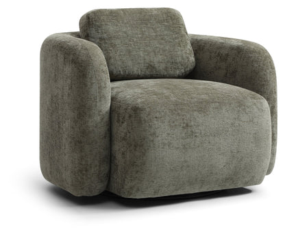 Mitch Max Curve Swivel Accent Chair in Distressed Olive Chenille or Natural Soft Chenille