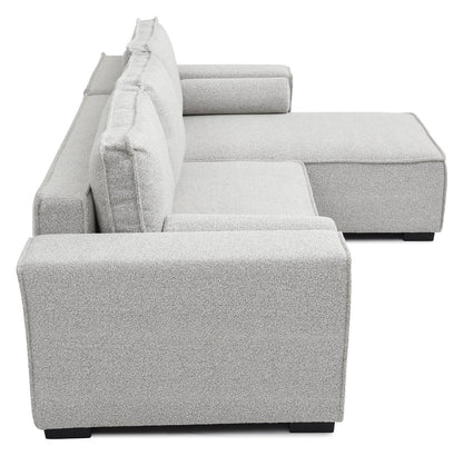 Shop the Harrison Corner Sofa Bed in a Natural Soft Boucle fabric, a versatile and stylish solution for modern homes. This corner sofa bed offers the perfect balance of comfort and practicality.Shop online today at www.nobleandnook.co.uk
