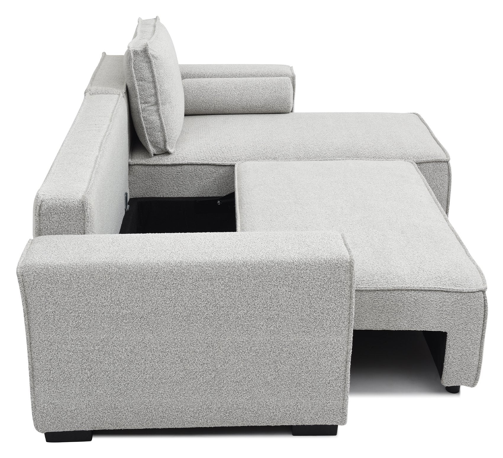 Shop the Harrison Corner Sofa Bed in a Natural Soft Boucle fabric, a versatile and stylish solution for modern homes. This corner sofa bed offers the perfect balance of comfort and practicality.Shop online today at www.nobleandnook.co.uk