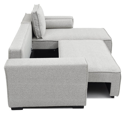 Shop the Harrison Corner Sofa Bed in a Natural Soft Boucle fabric, a versatile and stylish solution for modern homes. This corner sofa bed offers the perfect balance of comfort and practicality.Shop online today at www.nobleandnook.co.uk