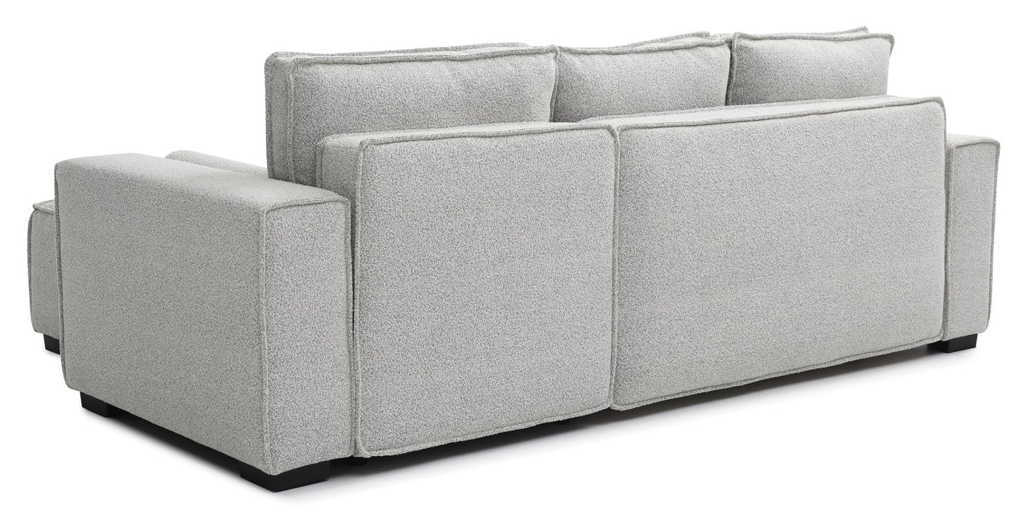 Shop the Harrison Corner Sofa Bed in a Natural Soft Boucle fabric, a versatile and stylish solution for modern homes. This corner sofa bed offers the perfect balance of comfort and practicality.Shop online today at www.nobleandnook.co.uk