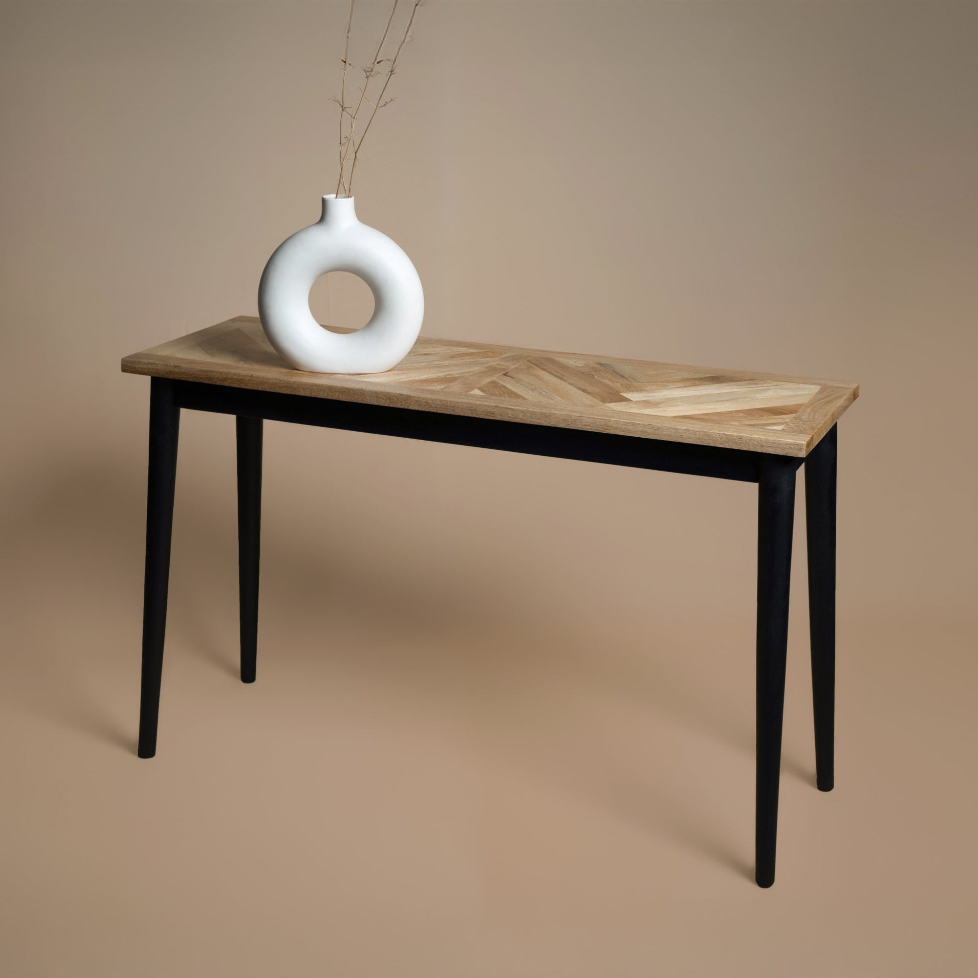 Parquet Console Table, arrives fully assembled and perfect for hallways, living rooms, or dining spaces. H75 x W120 x D40 cm. www.nobleandnook.co.uk