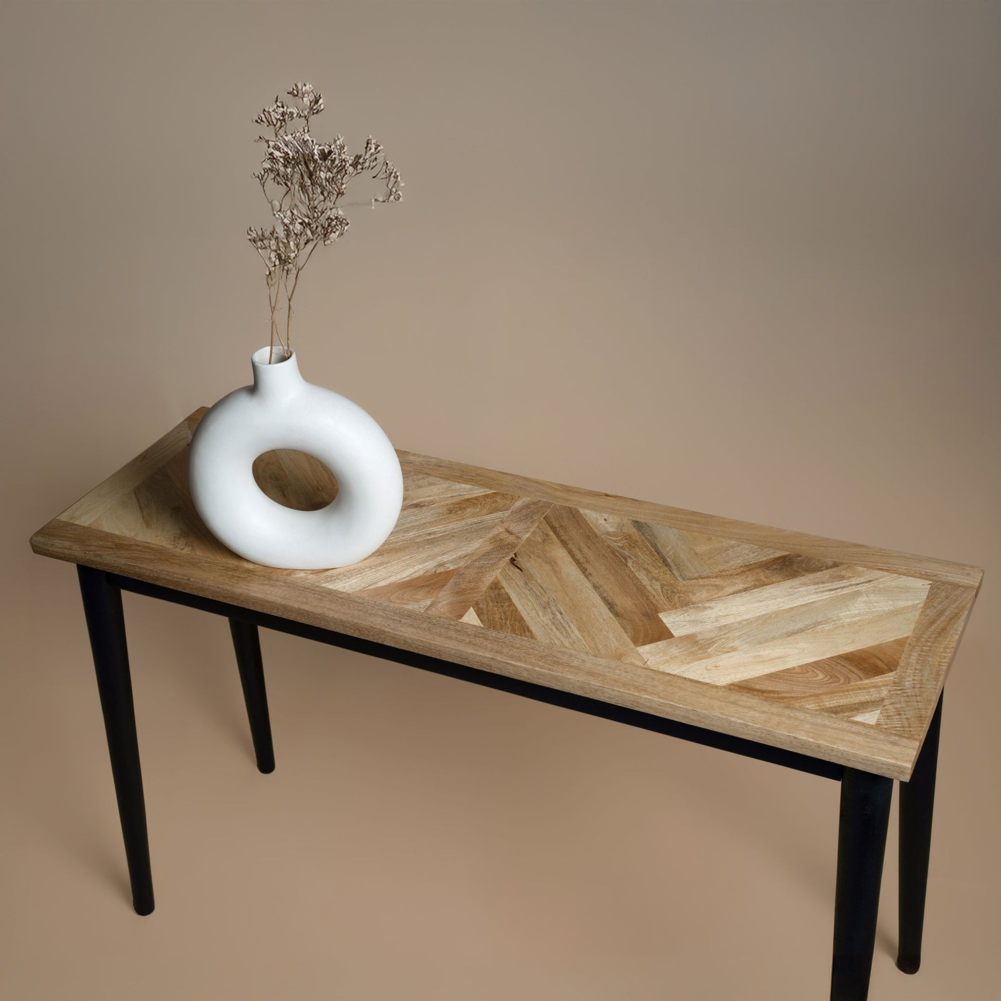 Parquet Console Table, arrives fully assembled and perfect for hallways, living rooms, or dining spaces. H75 x W120 x D40 cm. www.nobleandnook.co.uk