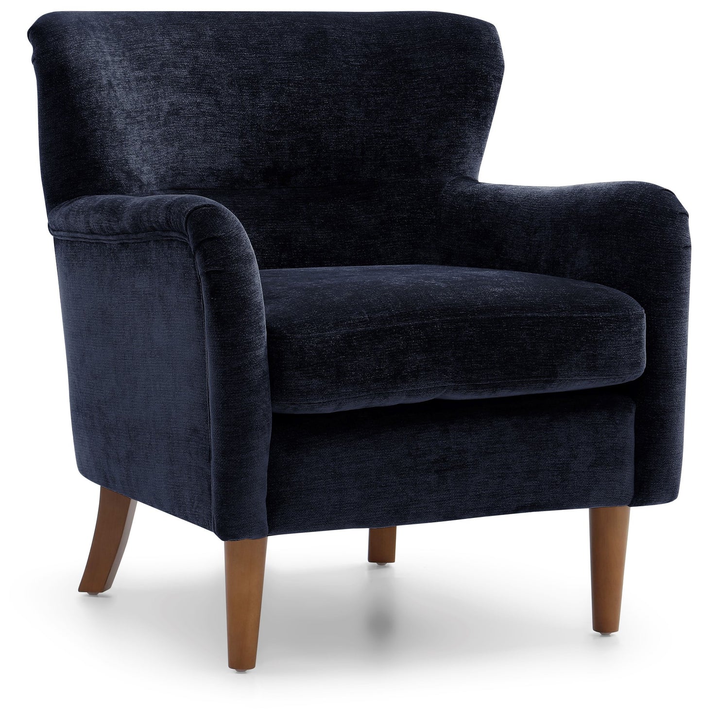 Wingback Inspired Design with an elegant silhouette with gently curved arms for a timeless look. Premium Upholstery, finished in rich Navy Luxe Chenille for a soft, luxurious feel. www.nobleandnook.co.uk