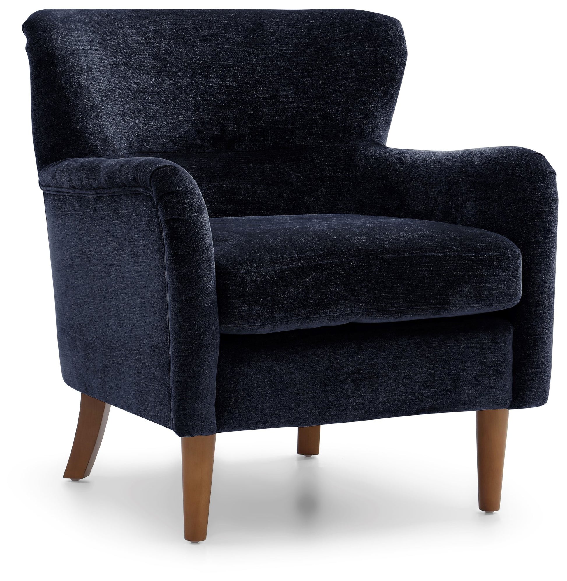 Wingback Inspired Design with an elegant silhouette with gently curved arms for a timeless look. Premium Upholstery, finished in rich Navy Luxe Chenille for a soft, luxurious feel. www.nobleandnook.co.uk