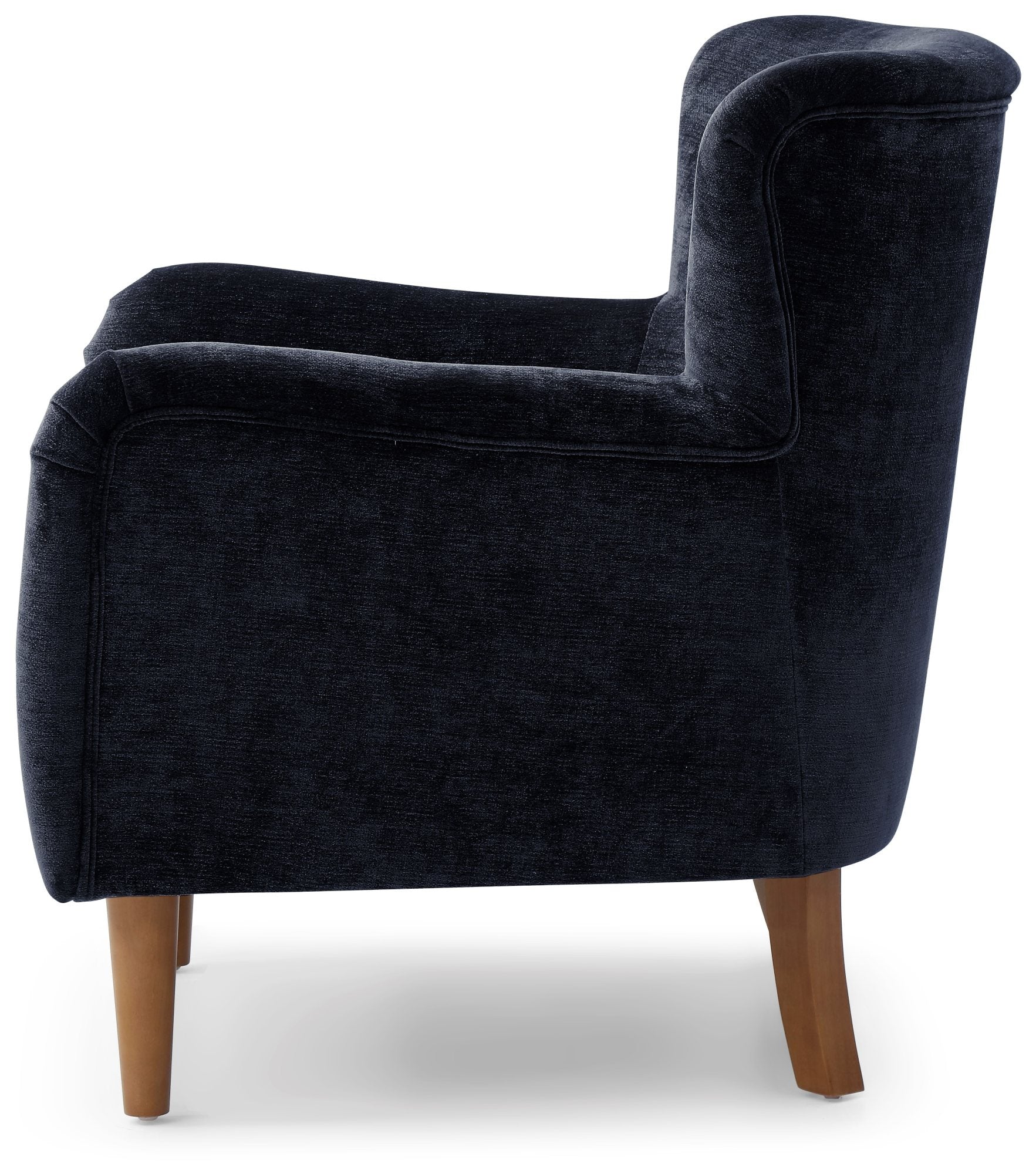 Wingback Inspired Design with an elegant silhouette with gently curved arms for a timeless look. Premium Upholstery, finished in rich Navy Luxe Chenille for a soft, luxurious feel. www.nobleandnook.co.uk
