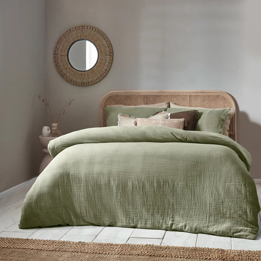 Lark Cotton Muslin Duvet Cover Set Eucalyptus – Natural Softness and Effortless Style