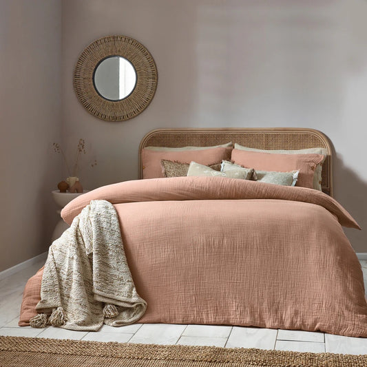 Lark Cotton Muslin Duvet Cover Set Pink Clay – Soft Elegance and Effortless Comfort