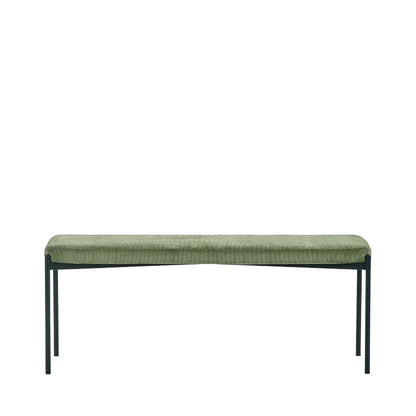 Shop the Leonie Bench in olive green velvet. Its plush upholstery and streamlined design create a refined and inviting presence. Shop onlibe today at www.nobleandnook.co.uk