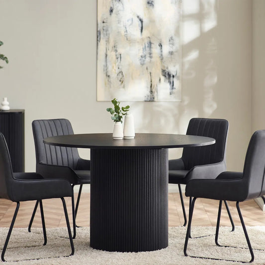 Louis Black Fluted Round Dining Table – Modern Sophistication and Timeless Luxury