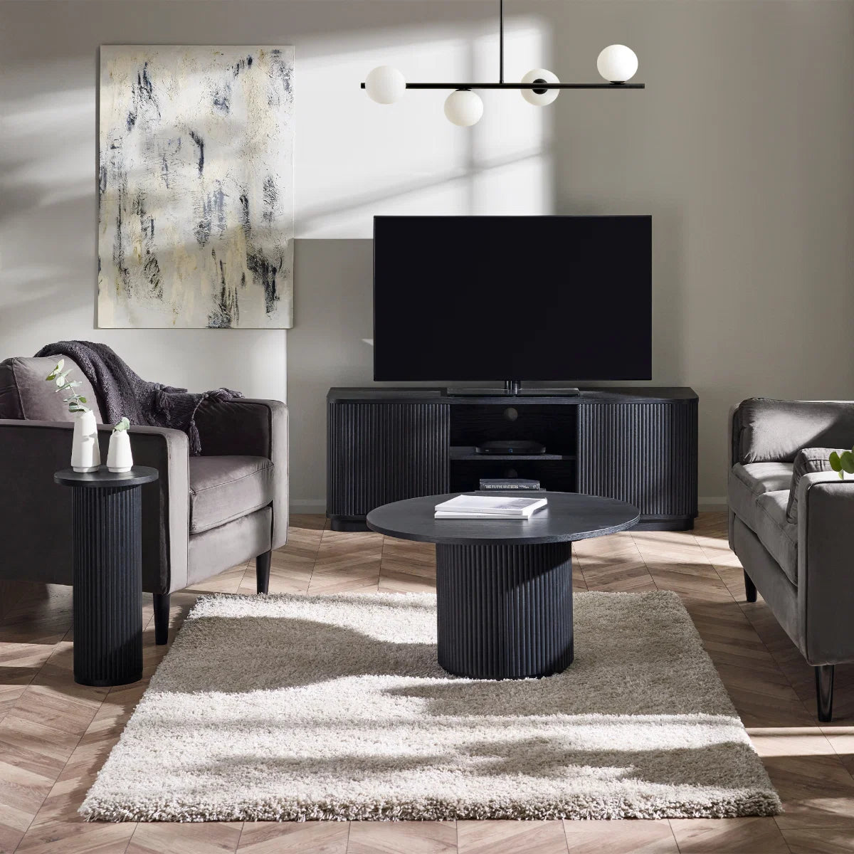 Louis Black Fluted TV Unit